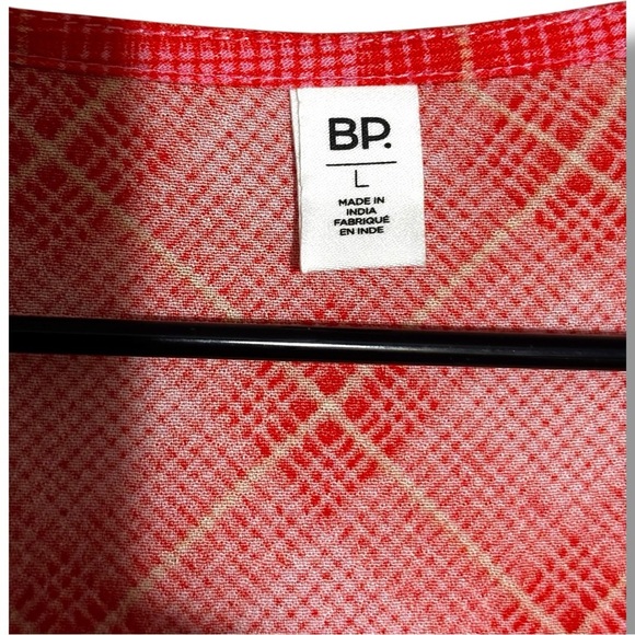 BP Vibrant Coral/Pink/Orange Plaid Long Sleeve V Neck Cropped Wrap Blouse - Picture 14 of 16